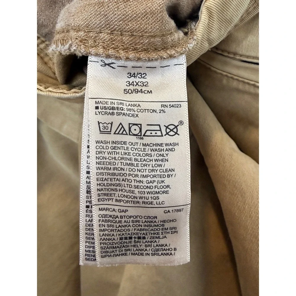 GAP‎ For Good Mens Slim Fit Chino Pants Brown Tobacco Stretch 34x32 Cotton Twill